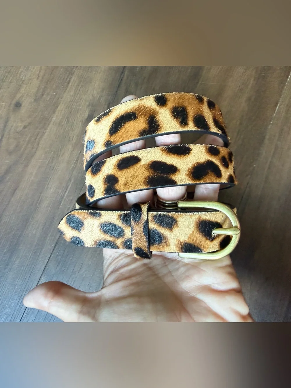 J Crew Leopard Print Pattern Calf Hair Belt Style AH687 Genuine Leather Size S/M
